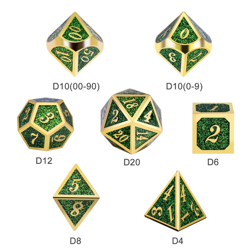 DNDND Metal Dice Set D&D,Glitter Green Heavy DND Dice with Free Metal Case for Role Playing Games Dungeons and Dragons - Image 4